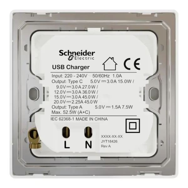 Schneider Double USB Charger, Unica X, 45W, type A+C, Painted White ,NUX32ACQUSB_PW - Image 3