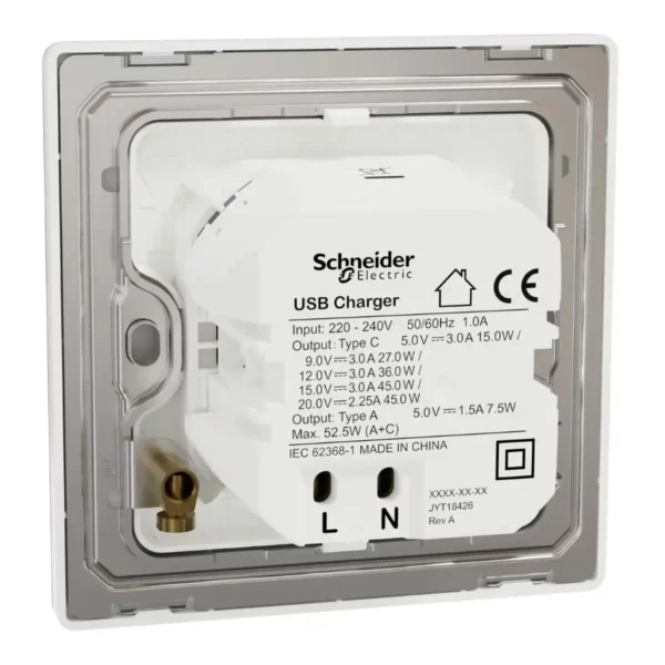Schneider Double USB Charger, Unica X, 45W, type A+C, Painted White ,NUX32ACQUSB_PW - Image 8
