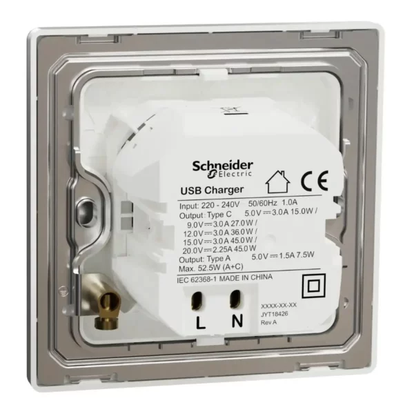 Schneider Double USB Charger, Unica X, 45W, type A+C, Stainless Steel ,NUX32ACQUSB_SS - Image 8