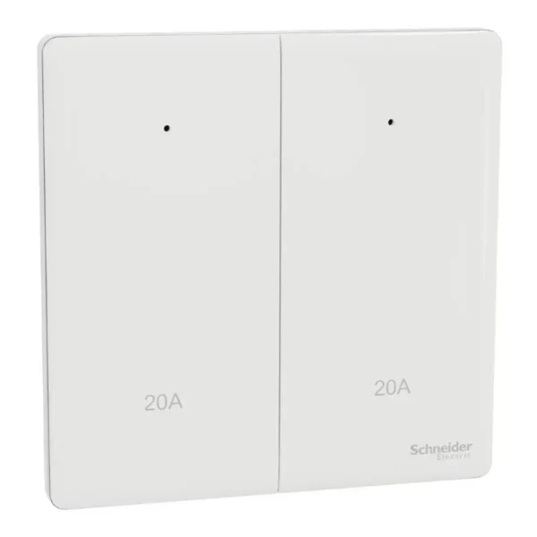 Schneider Switch, Unica X, 20A, 250V, 2 gangs, 2 pole, with LED, Painted White, NUX32D20N_PW