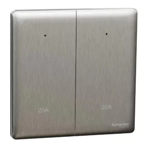 Schneider Switch, Unica X, 20A, 250V, 2 gangs, 2 pole, with LED, Stainless Steel ,NUX32D20N_SS