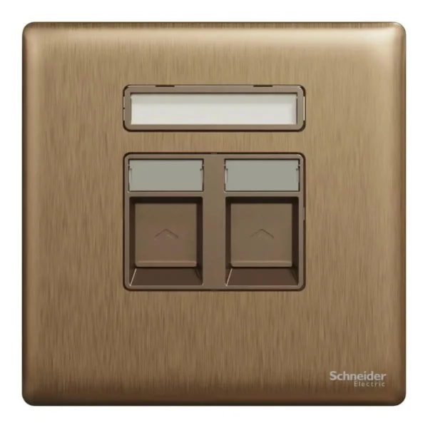 schneider Telephone socket, Unica X, 2 gangs, shuttered, Dark Bronze ,NUX32RJ4_DB - Image 2