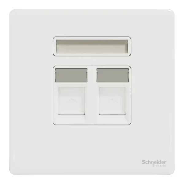Schneider Telephone socket, Unica X, 2 gangs, shuttered, Painted White ,NUX32RJ4_PW - Image 2
