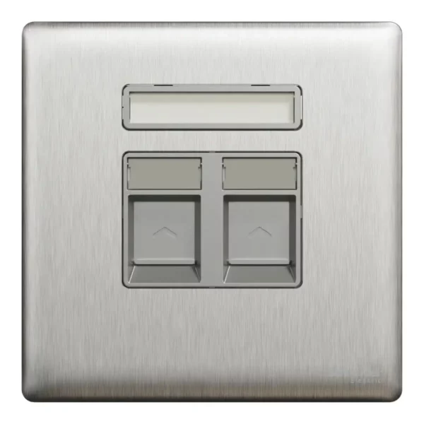 Schneider Telephone socket, Unica X, 2 gangs, shuttered, Stainless Steel ,NUX32RJ4_SS - Image 2