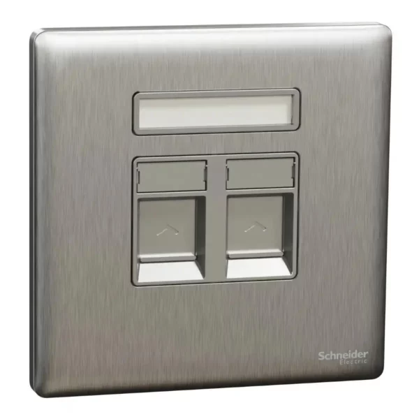 Schneider Data socket, Unica X, 2 gangs, RJ45, Cat6, shuttered, Stainless Steel ,NUX32RJ6_SS