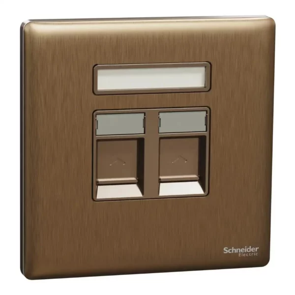Schneider Central plate, Unica, for RJ45, 2 gangs, with shutter, Dark Bronze ,NUX32RJ_DB
