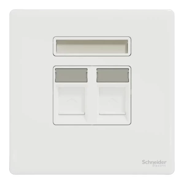 Schneider Central plate, Unica, for RJ45, 2 gangs, with shutter, Painted White ,NUX32RJ_PW - Image 2