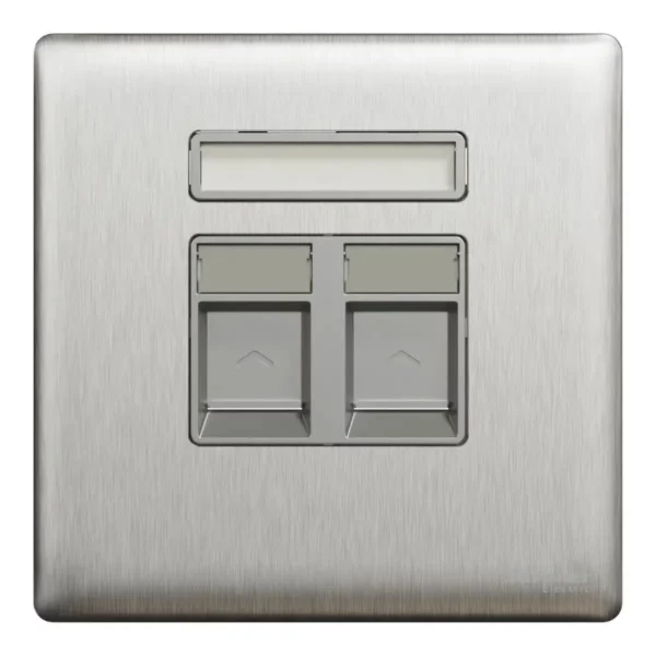 Schneider Central plate, Unica, for RJ45, 2 gangs, with shutter, Stainless Steel ,NUX32RJ_SS - Image 2