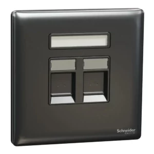 Schneider Telephone and data socket, Unica X, 2 gang, RJ45, Cat6, with shutter, Dark Grey, NUX32TDRJ6_DG
