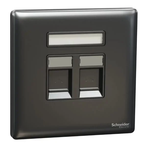 Schneider Telephone and data socket, Unica X, 2 gang, RJ45, Cat6, with shutter, Dark Grey, NUX32TDRJ6_DG