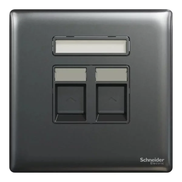 Schneider Telephone and data socket, Unica X, 2 gang, RJ45, Cat6, with shutter, Dark Grey, NUX32TDRJ6_DG - Image 2