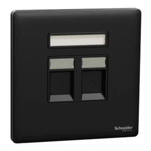 Schneider Telephone and data socket, Unica X, 2 gang, RJ45, Cat6, with shutter,Jet Black ,NUX32TDRJ6_JB
