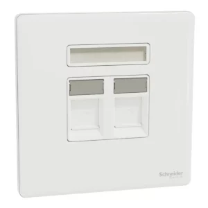 Schneider Telephone and data socket, Unica X, 2 gang, RJ45, Cat6, with shutter, Painted White ,NUX32TDRJ6_PW