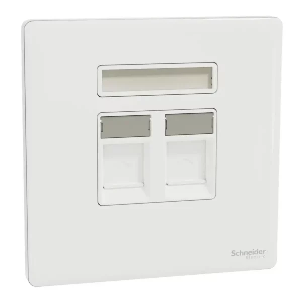 Schneider Telephone and data socket, Unica X, 2 gang, RJ45, Cat6, with shutter, Painted White ,NUX32TDRJ6_PW
