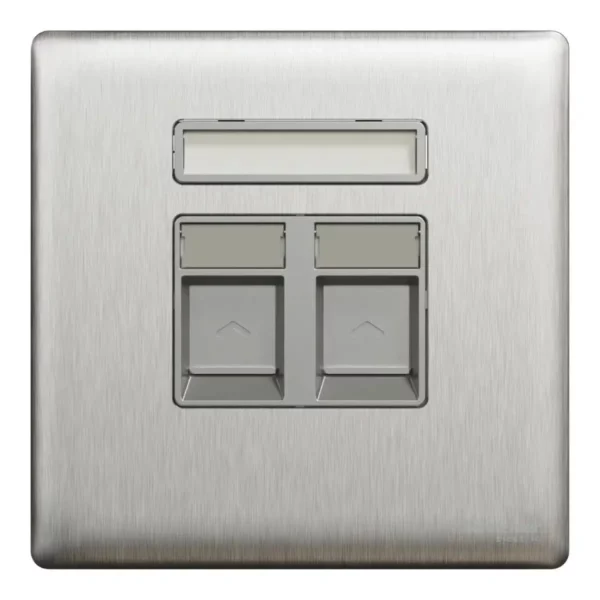 Schneider Telephone and data socket, Unica X, 2 gang, RJ45, Cat6, with shutter, Stainless Steel ,NUX32TDRJ6_SS - Image 2