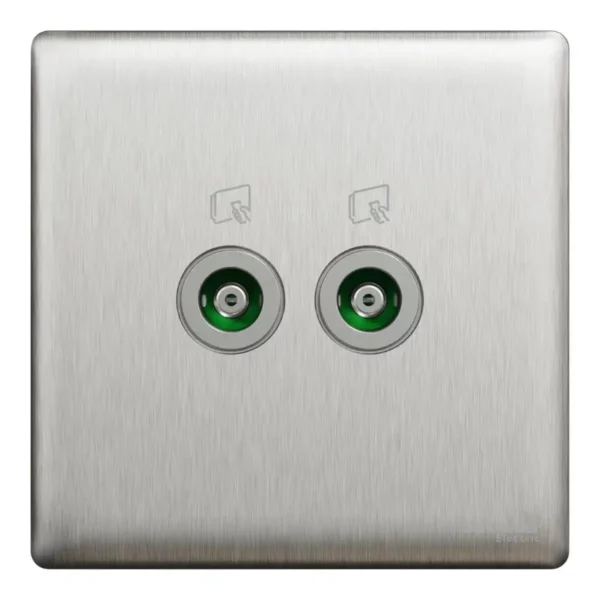 Schneider TV socket, Unica X, 2 gangs, 75Ohm, Through-connector, Stainless Steel ,NUX32TV_SS - Image 2