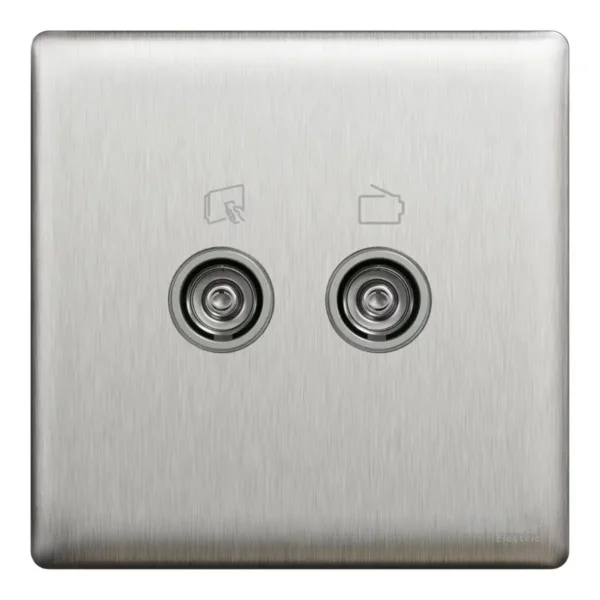 Schneider TV/FM socket, Unica X, 2 gangs, with TV-R module, Stainless Steel ,NUX32TVFMM_SS - Image 2