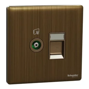 Schneider TV and telephone socket, Unica X, 2 gangs, shuttered, Antique Bronze ,NUX32TVRJ4_AB