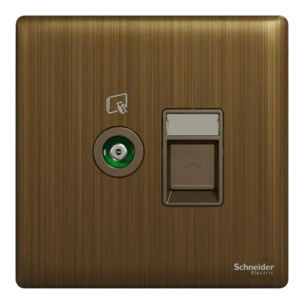 Schneider TV and telephone socket, Unica X, 2 gangs, shuttered, Antique Bronze ,NUX32TVRJ4_AB - Image 2