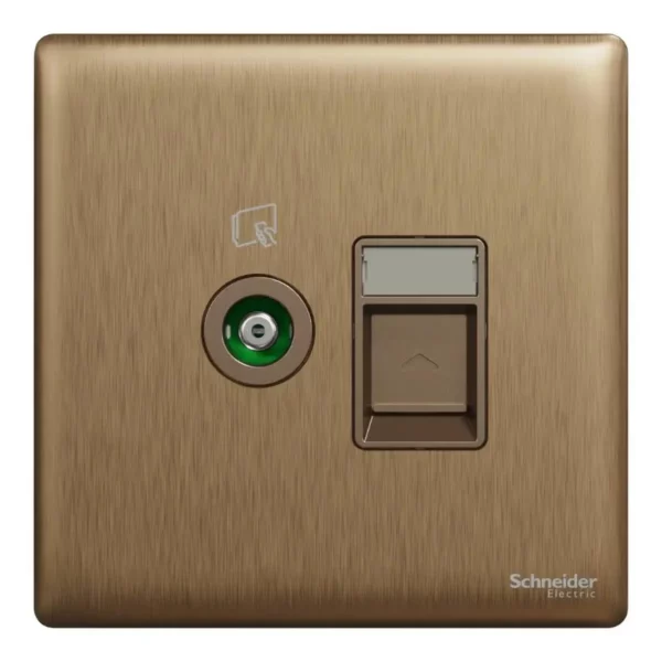 Schneider TV and telephone socket, Unica X, 2 gangs, shuttered, Dark Bronze ,NUX32TVRJ4_DB - Image 2