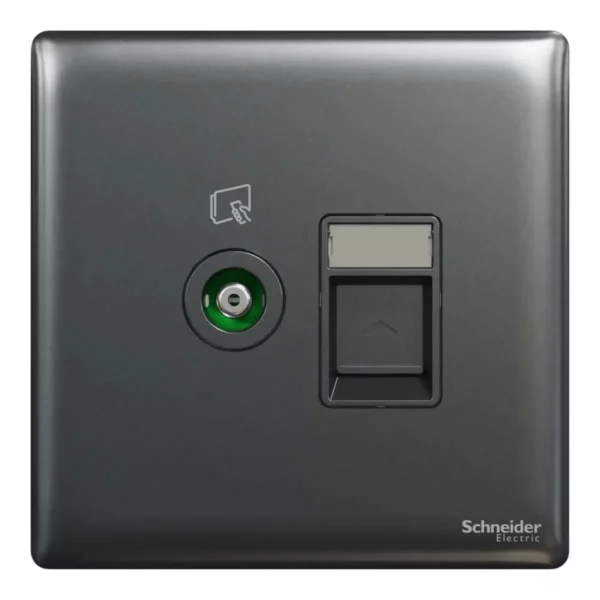 Schneider TV and telephone socket, Unica X, 2 gangs, shuttered, Dark Grey ,NUX32TVRJ4_DG - Image 2