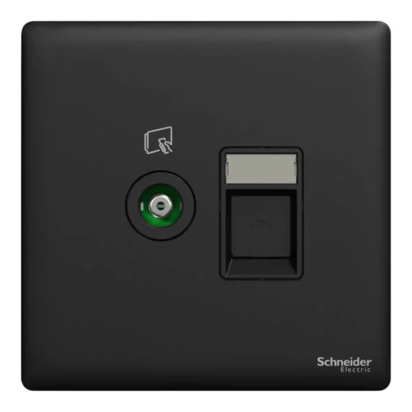 Schneider TV and telephone socket, Unica X, 2 gangs, shuttered,Jet Black ,NUX32TVRJ4_JB - Image 2