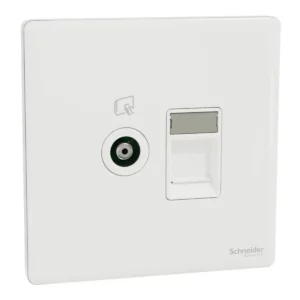 Schneider TV and telephone socket, Unica X, 2 gangs, shuttered, Painted White ,NUX32TVRJ4_PW