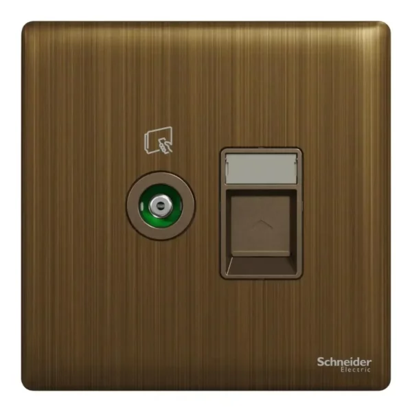Schneider TV and Data socket, Unica X, 2 gangs, shuttered, Antique Bronze ,NUX32TVRJ6_AB - Image 2