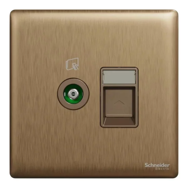 Schneider TV and Data socket, Unica X, 2 gangs, shuttered, Dark Bronze ,NUX32TVRJ6_DB - Image 2