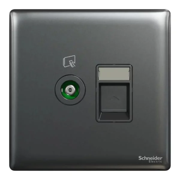 Schneider TV and Data socket, Unica X, 2 gangs, shuttered, Dark Grey ,NUX32TVRJ6_DG - Image 2