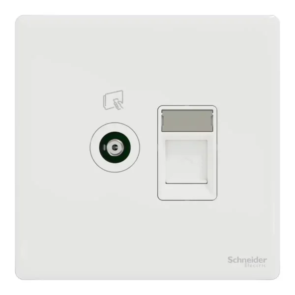 Schneider TV and Data socket, Unica X, 2 gangs, shuttered, Painted White ,NUX32TVRJ6_PW - Image 2