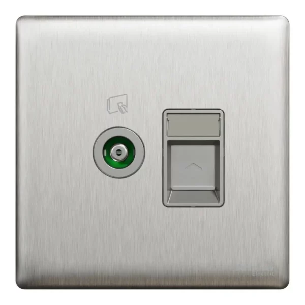 Schneider TV and Data socket, Unica X, 2 gangs, shuttered, Stainless Steel ,NUX32TVRJ6_SS - Image 2