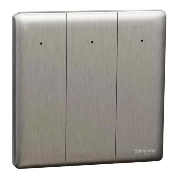 Schneider Switch, Unica X, 2 way, 16AX, 250V, 3 gangs, with LED, Stainless Steel ,NUX33_2N_SS