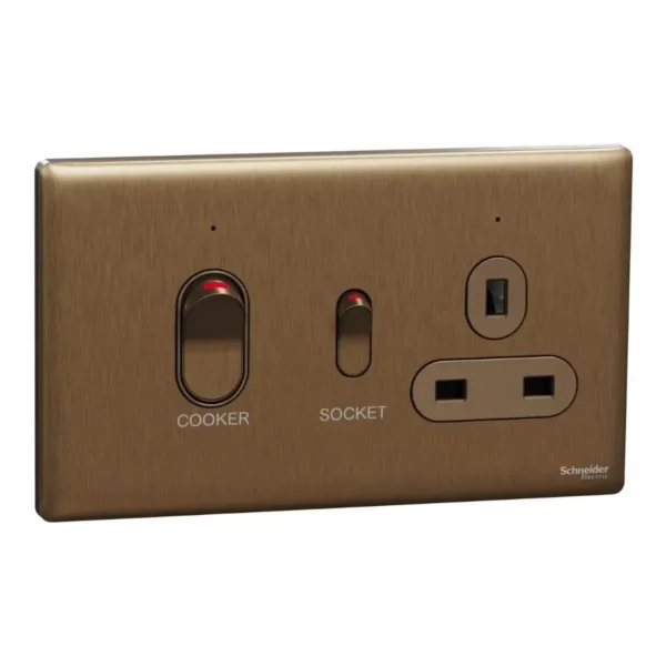 Schneider Cooker control unit, Unica X, 45A, 250V, 1 gang, 2 pole, Dark Bronze, NUXT15D45N_DB