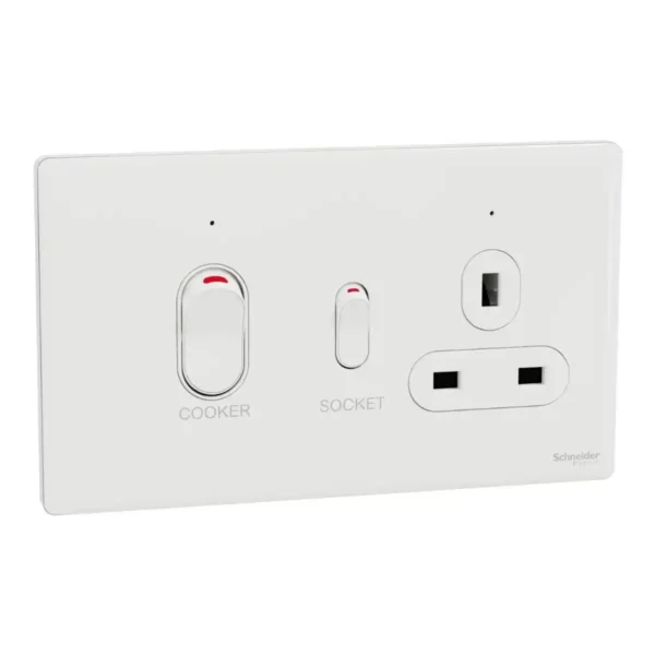 Schneider Cooker control unit, Unica X, 45A, 250V, 1 gang, 2 pole, Painted White ,NUXT15D45N_PW