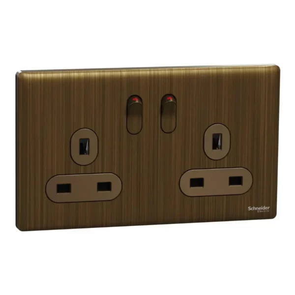 Schneider Switched socket, Unica X, 13A, 250V, 2 gangs, Antique Bronze ,NUXT25_AB