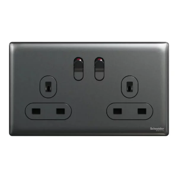 Schneider Switched socket, Unica X, 13A, 250V, 2 gangs, Dark Grey ,NUXT25_DG - Image 2