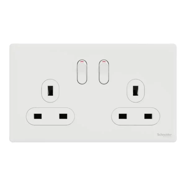 Schneider Switched socket, Unica X, 13A, 250V, 2 gangs, Painted White ,NUXT25_PW - Image 2