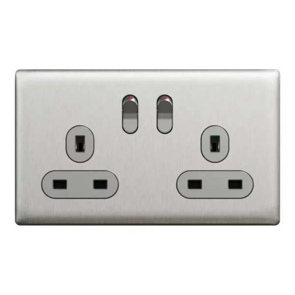 Schneider Switched socket, Unica X, 13A, 250V, 2 gangs, Stainless Steel ,NUXT25_SS - Image 2
