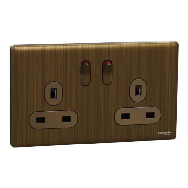 Schneider Switched socket, Unica X, 13A, 250V, 2 gangs 2 pole, Antique Bronze ,NUXT25D_AB