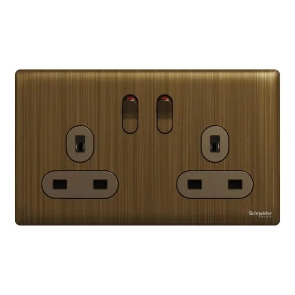 Schneider Switched socket, Unica X, 13A, 250V, 2 gangs 2 pole, Antique Bronze ,NUXT25D_AB - Image 2