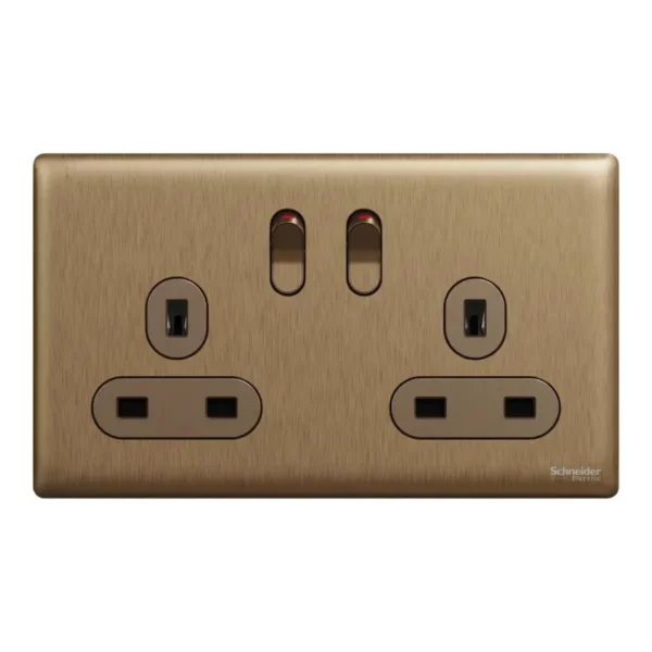 Schneider Switched socket, Unica X, 13A, 250V, 2 gangs, 2 pole, Dark Bronze ,NUXT25D_DB - Image 2