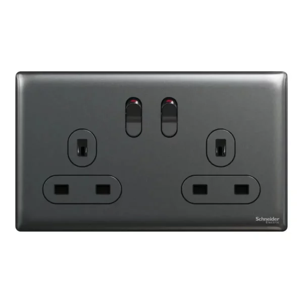 Schneider Switched socket, Unica X, 13A, 250V, 2 gangs, 2 pole, Dark Grey ,NUXT25D_DG - Image 2