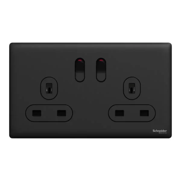 Schneider Switched socket, Unica X, 13A, 250V, 2 gangs, 2 pole,Jet Black ,NUXT25D_JB - Image 2