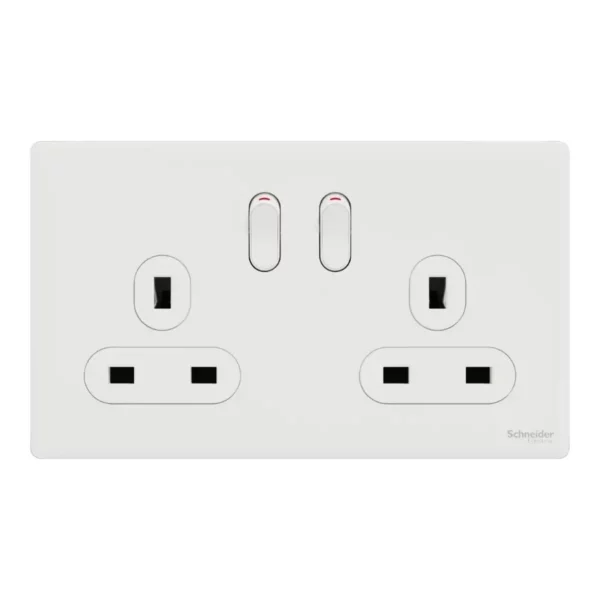 Schneider Switched socket, Unica X, 13A, 250V, 2 gangs, 2 pole, Painted White ,NUXT25D_PW - Image 2