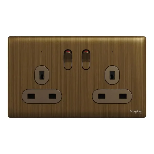Schneider Switched socket, Unica X, 13A, 250V, 2 gangs, 2 pole, with LED, Antique Bronze, NUXT25DN_AB - Image 2