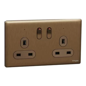 Schneider Switched socket, Unica X, 13A, 250V, 2 gangs, 2 pole, with LED, Dark Bronze, NUXT25DN_DB