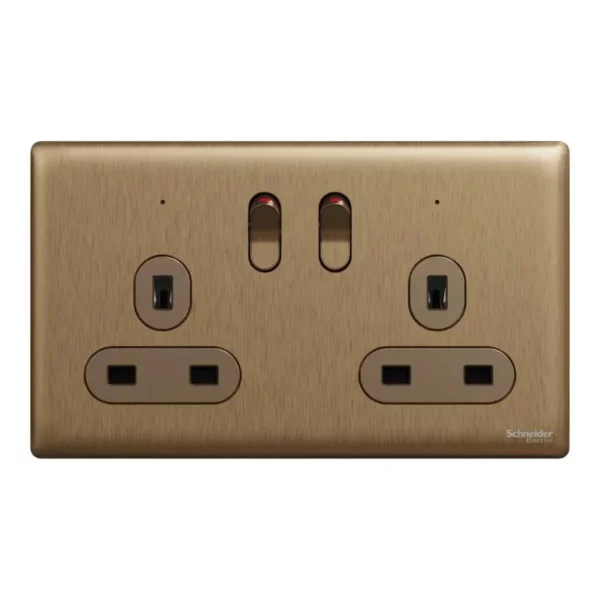 Schneider Switched socket, Unica X, 13A, 250V, 2 gangs, 2 pole, with LED, Dark Bronze, NUXT25DN_DB - Image 2