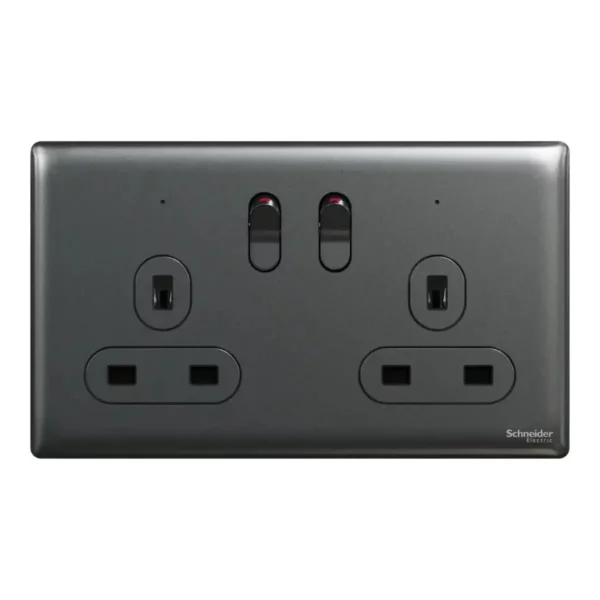 Schneider Switched socket, Unica X, 13A, 250V, 2 gangs, 2 pole, with LED, Dark Grey ,NUXT25DN_DG - Image 2