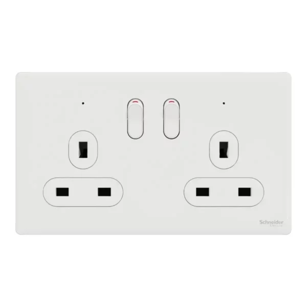 Schneider Switched socket, Unica X, 13A, 250V, 2 gangs, 2 pole, with LED, Painted White, NUXT25DN_PW - Image 2